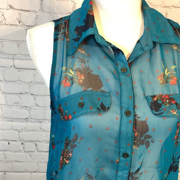 XHILARATION Sleeveless Blouse High Low Sheer Floral-Small - Picture 2 of 4